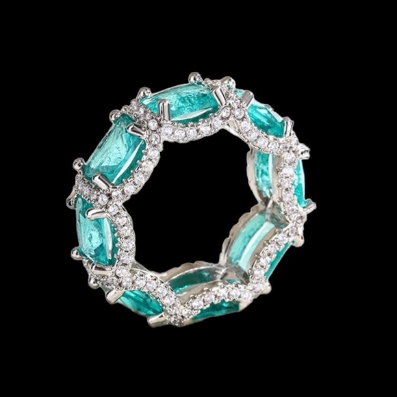 Green Pariba 925 Silver Eternity Ring - Picture 15 of 15